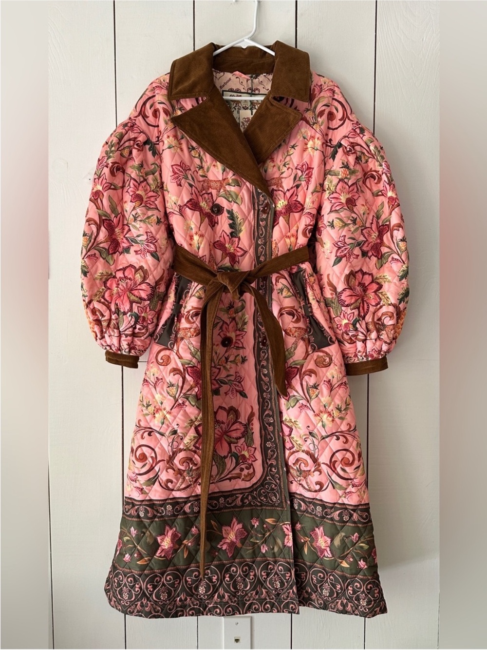 Farm Rio Barbour Cami Quilted Coat Sz S NWT Pink Brown